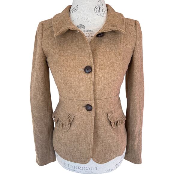 J.Crew Jackets & Blazers - J.Crew Brown Wool Blend Tailored Jacket | Women’s Size 2 | Ruffle Pocket Detail